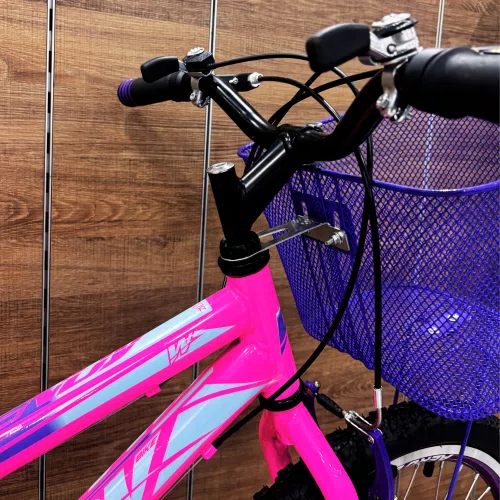 Bicicleta Wendy Aro 24 18M Feminina Com Cesta Rosa Chiclete com Violeta