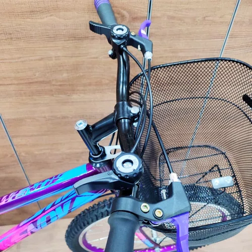 Bicicleta Wendy Aro 24 18M Feminina Com Cesta Pink com Violeta