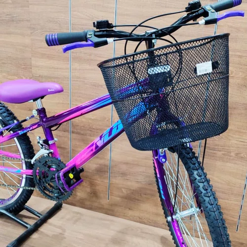 Bicicleta Wendy Aro 24 18M Feminina Com Cesta Pink com Violeta