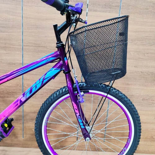 Bicicleta Wendy Aro 24 18M Feminina Com Cesta Pink com Violeta