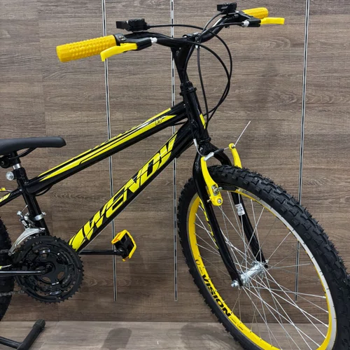 Bicicleta Wendy Aro 24 18M Rebaixado Preto com Amarelo
