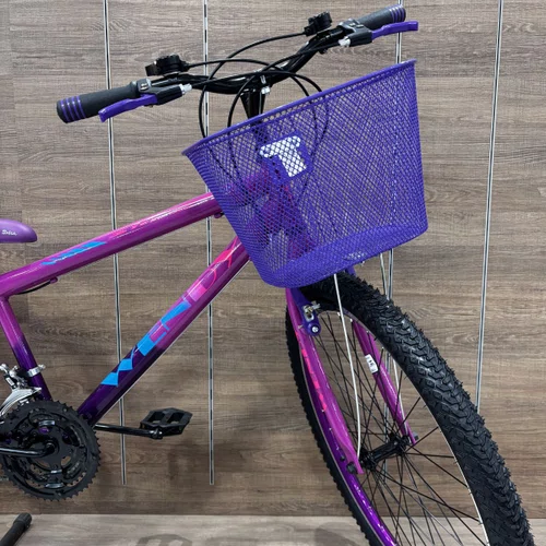 Bicicleta Wendy Aro 26 18 Marchas Rebaixado com Cesta Pink com Violeta