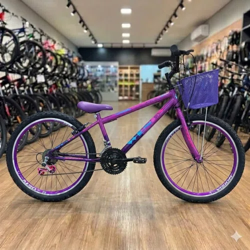 Bicicleta Wendy Aro 26 18 Marchas Rebaixado com Cesta Pink com Violeta