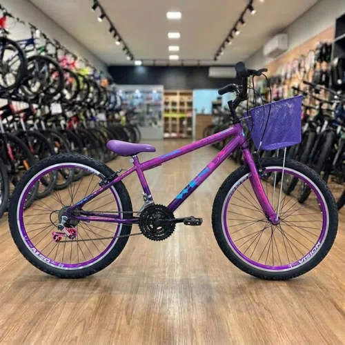 Bicicleta Wendy Aro 26 18 Marchas Rebaixado com Cesta Pink com Violeta