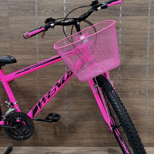 Bicicleta Wendy Aro 26 18 Marchas Rebaixado Com Cesta Rosa Chiclete