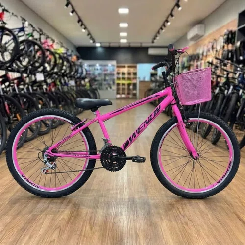 Bicicleta Wendy Aro 26 18 Marchas Rebaixado Com Cesta Rosa Chiclete