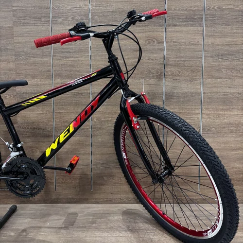 Bicicleta Wendy Aro 26 18 Marchas Rebaixado Preto com Vermelho
