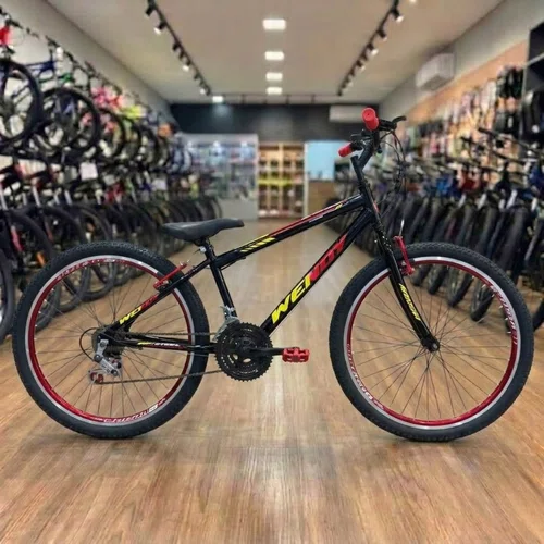 Bicicleta Wendy Aro 26 18 Marchas Rebaixado Preto com Vermelho