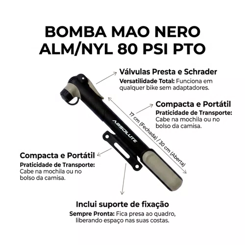 Bomba Mini Absolute Nero Alum/nylon Preto 80psi