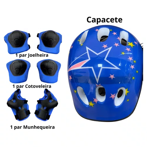 Kit Proteção Infantil Capacete Joelheira Cotoveleira Azul