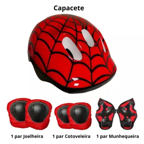 Kit Proteção Infantil Capacete Joelheira Cotoveleira Vermelho
