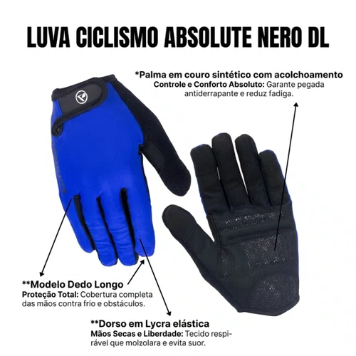 Luva Ciclismo Absolute Nero DL Azul Tam M