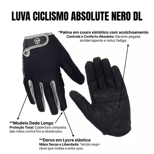 Luva Ciclismo Absolute Nero DL Preto com Cinza Tam P