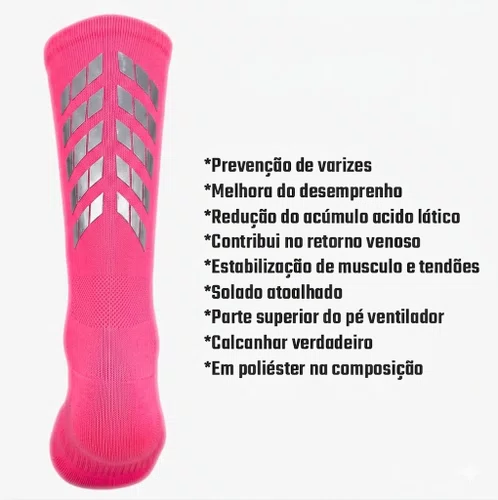Meia Ciclismo Fabrica De Meias FMCL043 Refletiva Rosa Neon Tam 34/39