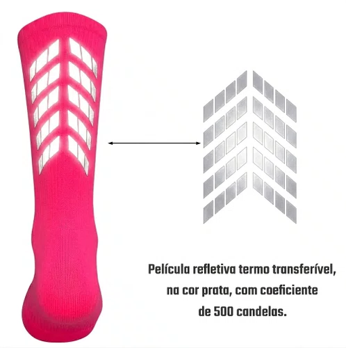 Meia Ciclismo Fabrica De Meias FMCL043 Refletiva Rosa Neon Tam 34/39