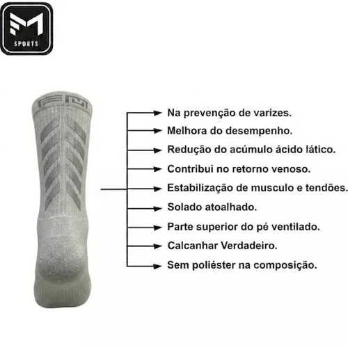 Meia Ciclismo Fabrica De Meias FMCL058 Refletiva Cinza Tam 34/39