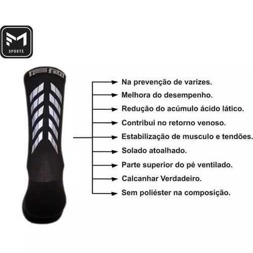Meia Ciclismo Fábrica de Meias FMCL42 Refletiva Preto tam 34/39
