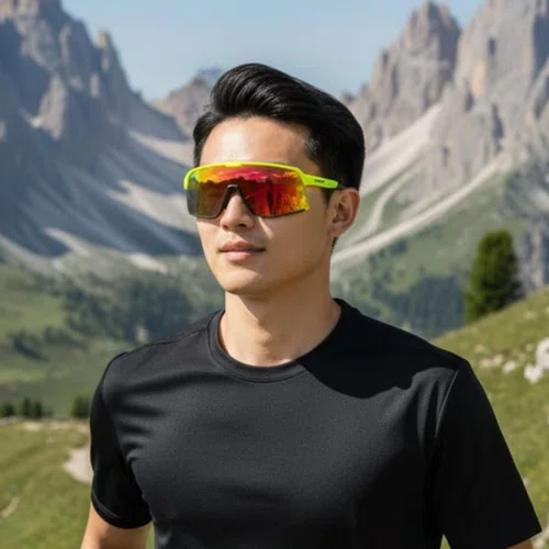 Oculos Ciclismo Elleven QX559 UV400 Amarelo e Lente Fumê