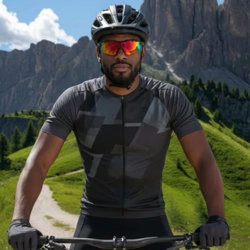 Oculos Ciclismo GTI 9302 UV400 Preto com Vermelho e Lente Espelhada
