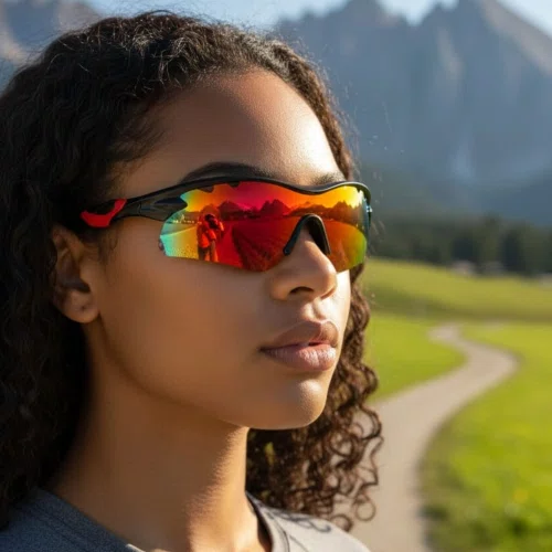 Oculos Ciclismo GTI 9302 UV400 Preto com Vermelho e Lente Espelhada