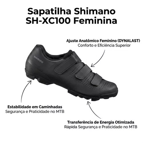 Sapatilha Shimano MTB XC100 Fem Preto Tam 39 Eur