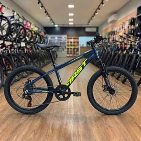Bicicleta First Aro 20 Smitt Juvenil 7v Freio Disco Azul Galaxy Com Amarelo Neon