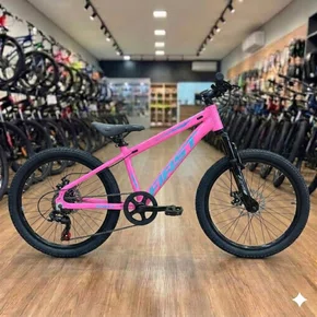 Bicicleta First Aro 20 Smitt Juvenil 7v Freio Disco Rosa Chiclete com Azul