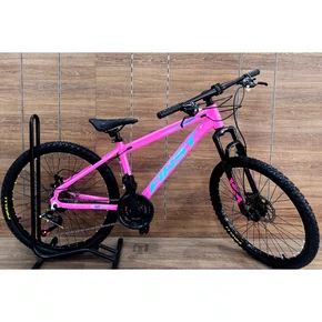 Bicicleta First Aro 24 Smitt 21v Freio Disco Rosa com Azul Tam 13,5