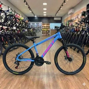 Bicicleta First Aro 24 Smitt Juvenil 21v Freio Disco Azul com Rosa Tam 13,5