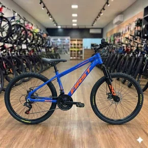 Bicicleta First Aro 24 Smitt Juvenil 21v Freio Disco Azul Hunter com Laranja tam 13,5
