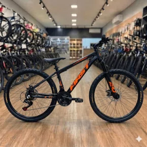 Bicicleta First Aro 24 Smitt Juvenil 21v Freio Disco Grafite com Laranja e Preto tam 13,5
