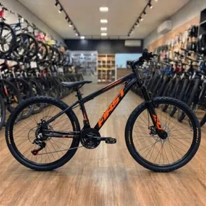 Bicicleta First Aro 24 Smitt Juvenil 21v Freio Disco Grafite com Laranja e Preto tam 13,5
