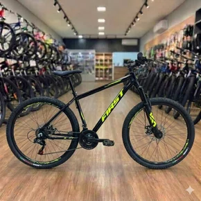 Bicicleta First Aro 29 Smitt 21v Freio Disco Preto com Amarelo Neon Tam 19