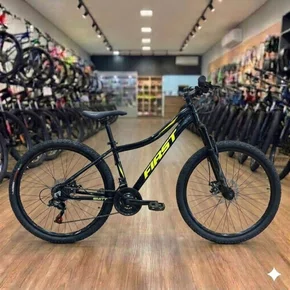 Bicicleta First Aro 29 Smitt Feminina 21v Freio Disco Preto Fosco com Ouro Tam 15,5