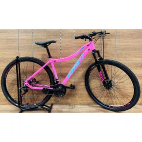 Bicicleta First Aro 29 Smitt Feminina 21v Freio Disco Rosa Chiclete com Azul Tam 17,5