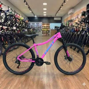 Bicicleta First Aro 29 Smitt Feminina 21v Freio Disco Rosa Chiclete com Azul Tam 17,5