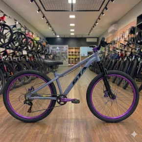 Bicicleta GTA Aro 26 Gravity Freeride Single Cinza com Violeta