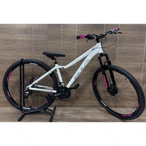 Bicicleta GTA Aro 29 Start Fem 21v Freio Disco Branco com Cinza e Rosa tam 15,5