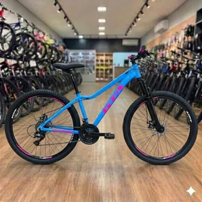 Bicicleta GTA Aro 29 Start Feminina 21v Freio Disco Azul com Rosa Tam 15,5