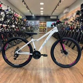 Bicicleta GTA Aro 29 Start Feminina 21v Freio Disco Branco com Cinza e Rosa tam 15,5