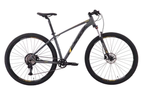 Bicicleta Oggi Aro 29 Hacker HDS 8v Shimano Essa Grafite com Amarelo e Preto Tam 17