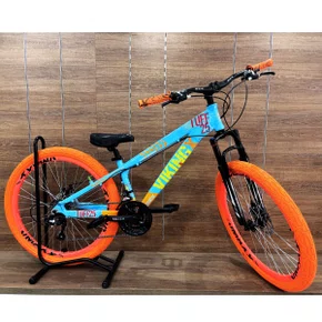 Bicicleta Viking Aro 26 Dirt JTuff25 21V Freio Disco Azul com Laranja e Amarelo