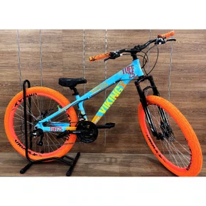 Bicicleta Viking Aro 26 Dirt JTuff25 21V Freio Disco Azul com Laranja e Amarelo