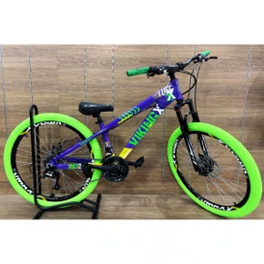 Bicicleta Viking Aro 26 Dirt JTuff25 21V Freio Disco Roxo com Amarelo e Verde