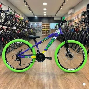 Bicicleta Viking Aro 26 Dirt JTuff25 21V Freio Disco Roxo com Amarelo e Verde