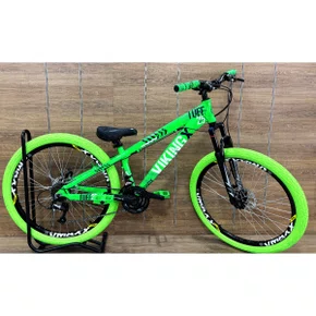 Bicicleta Viking Aro 26 Dirt JTuff25 21V Freio Disco Verde Neon Com Verde