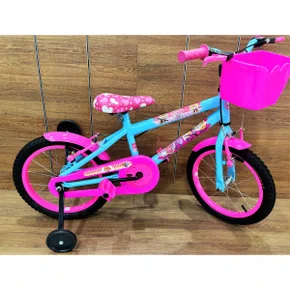 Bicicleta Wendy Aro 16 Feminina com Cesta Azul Bebê com Rosa