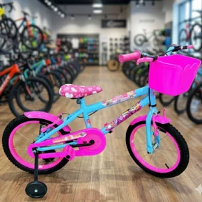Bicicleta Wendy Aro 16 Feminina com Cesta Azul Bebê com Rosa