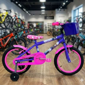 Bicicleta Wendy Aro 16 Feminina com Cesta Lilás com Rosa