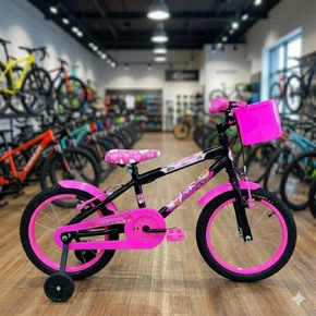 Bicicleta Wendy Aro 16 Feminina com Cesta Preto com Rosa